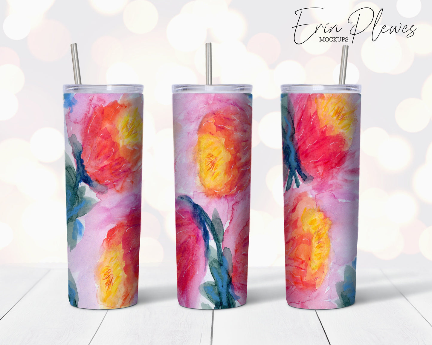 20oz Skinny Tumbler Sublimation Designs, Floral Sublimation Tumbler Designs, Straight and Tapered PNG Instant Digital Download