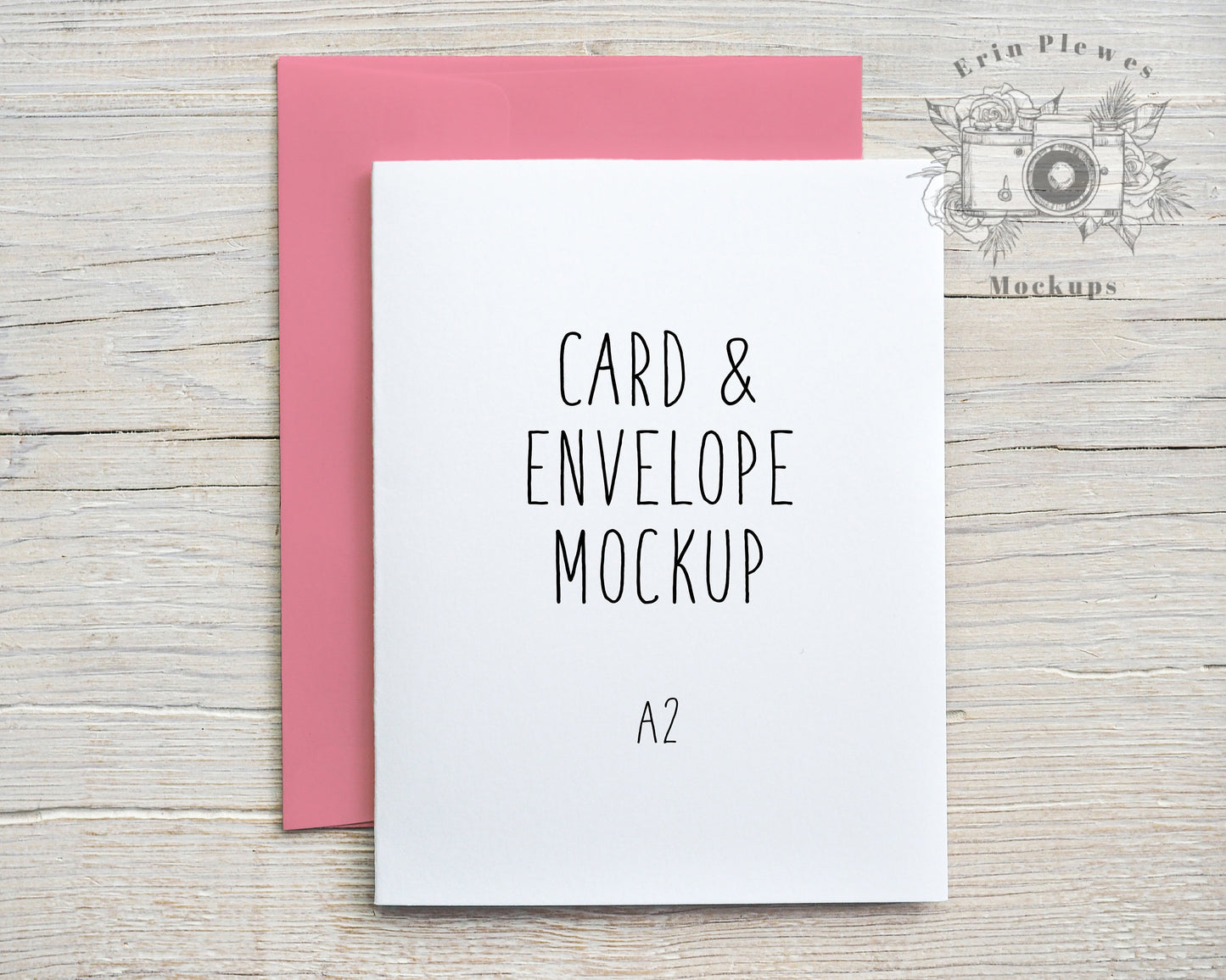 A2 Card Mockup with Pink Envelope, Greeting Card Mock-up for Valentine&#39;s Day, Vertical Card Lifestyle Photo, Jpeg Instant Digital Download