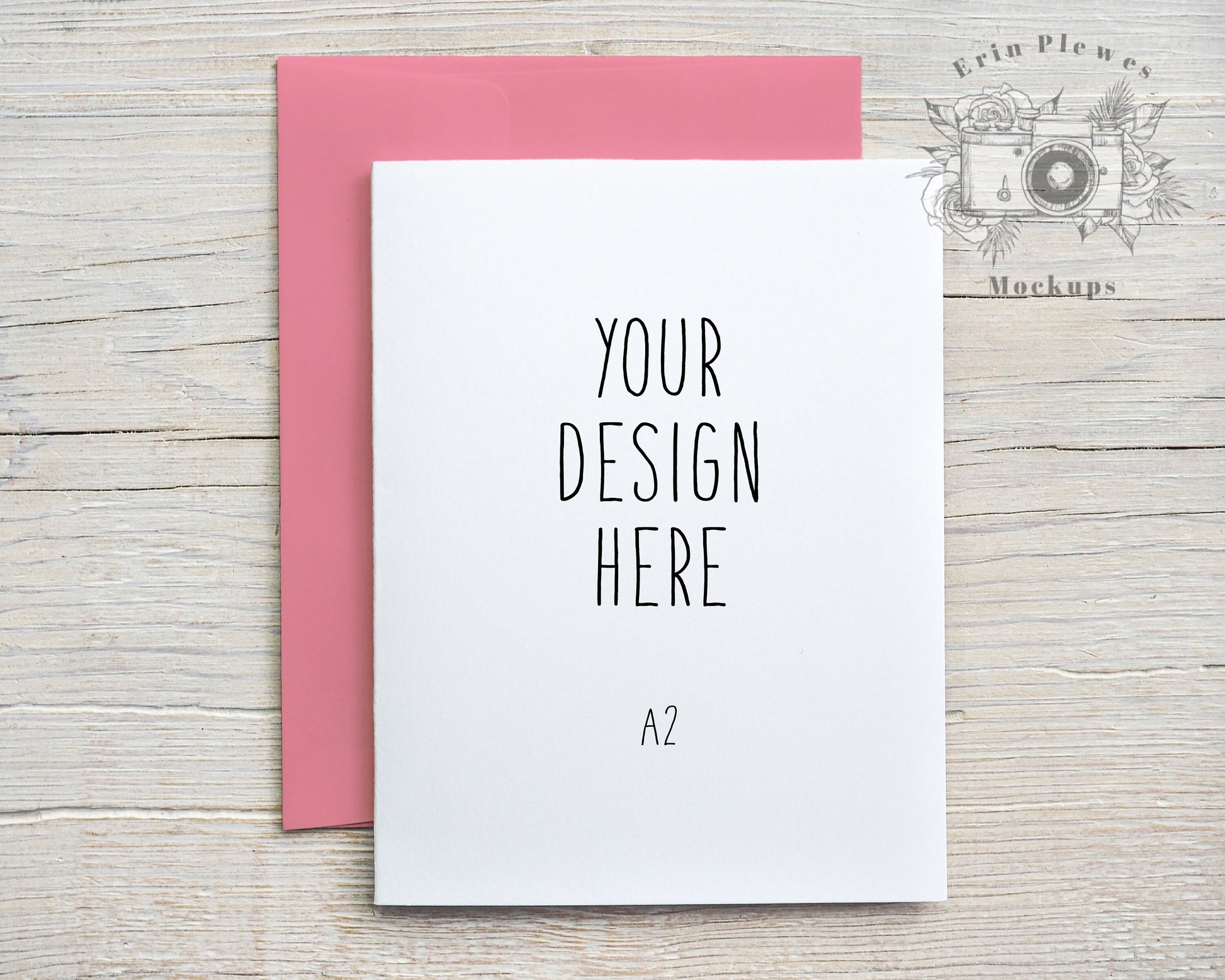 A2 Card Mockup with Pink Envelope, Greeting Card Mock-up for Valentine&#39;s Day, Vertical Card Lifestyle Photo, Jpeg Instant Digital Download
