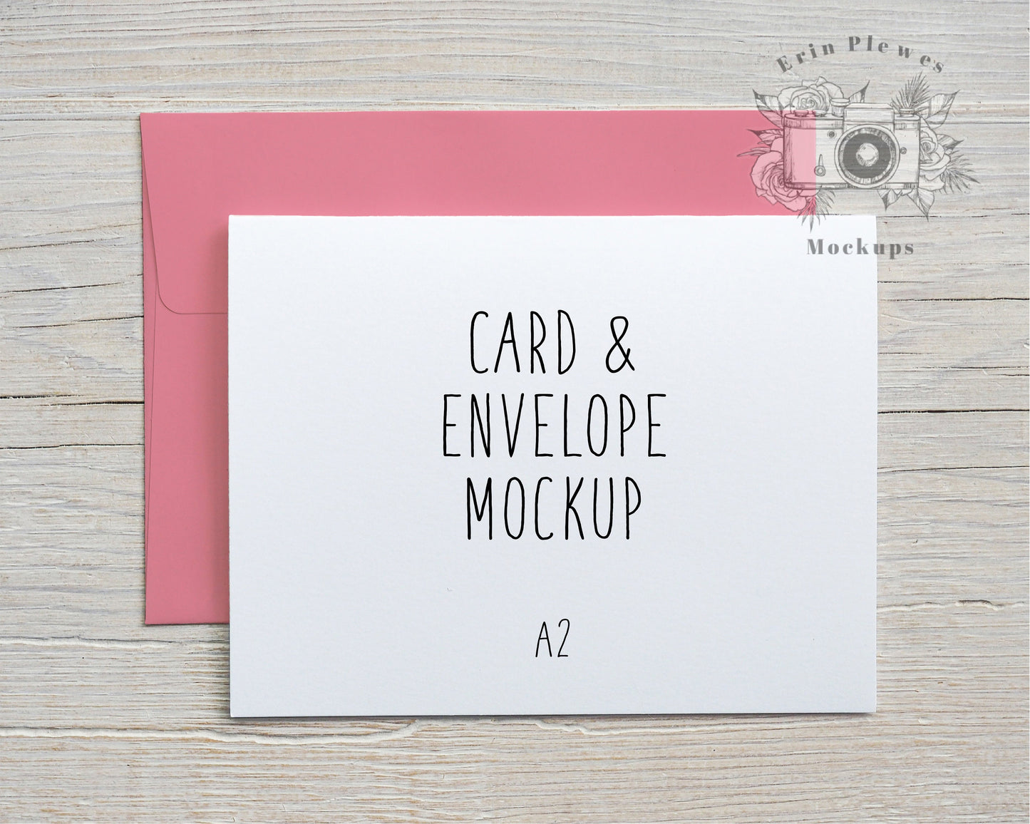 Card Mockup with Pink Envelope, A2 Greeting Card Mock Up for Valentine&#39;s Day, Landscape Card Photo, Jpeg Instant Digital Download