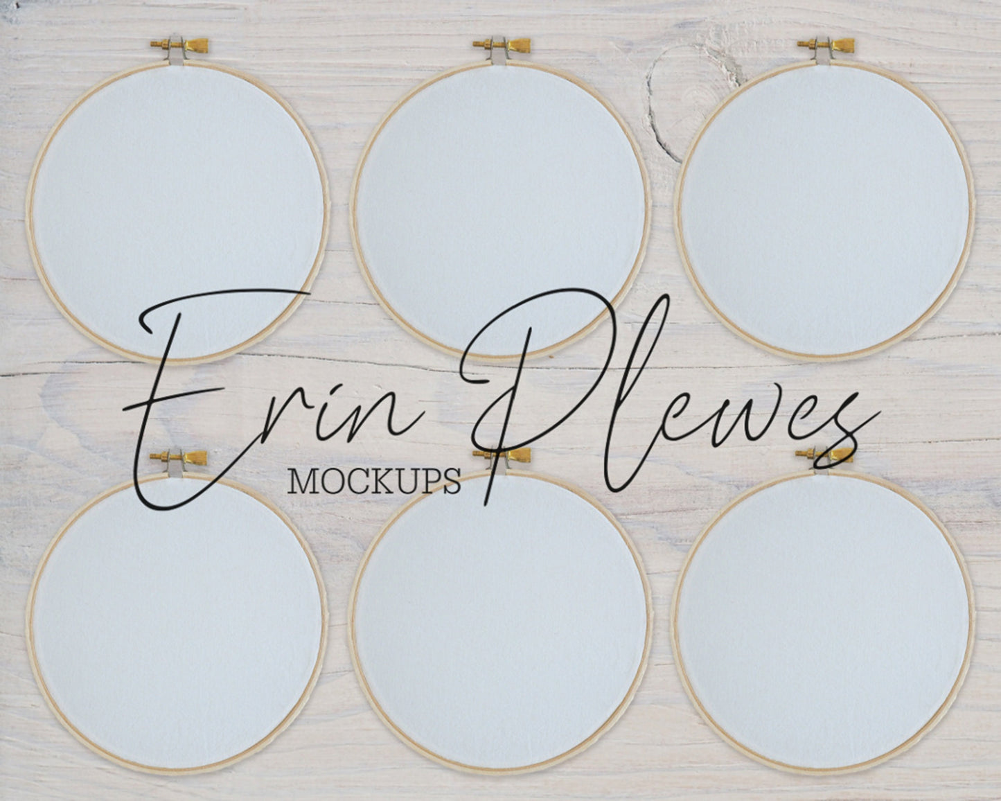 Embroidery Hoop Mockup Set of 6, Cross Stich Mock-Up, Sewing Mock Up on Rustic White Wood, PSD Smart Object Template JPG PNG