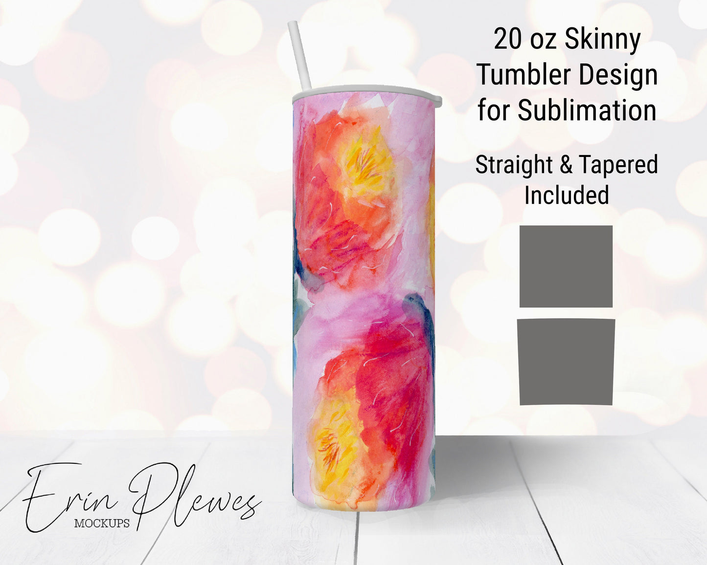 20oz Skinny Tumbler Sublimation Designs, Floral Sublimation Tumbler Designs, Straight and Tapered PNG Instant Digital Download