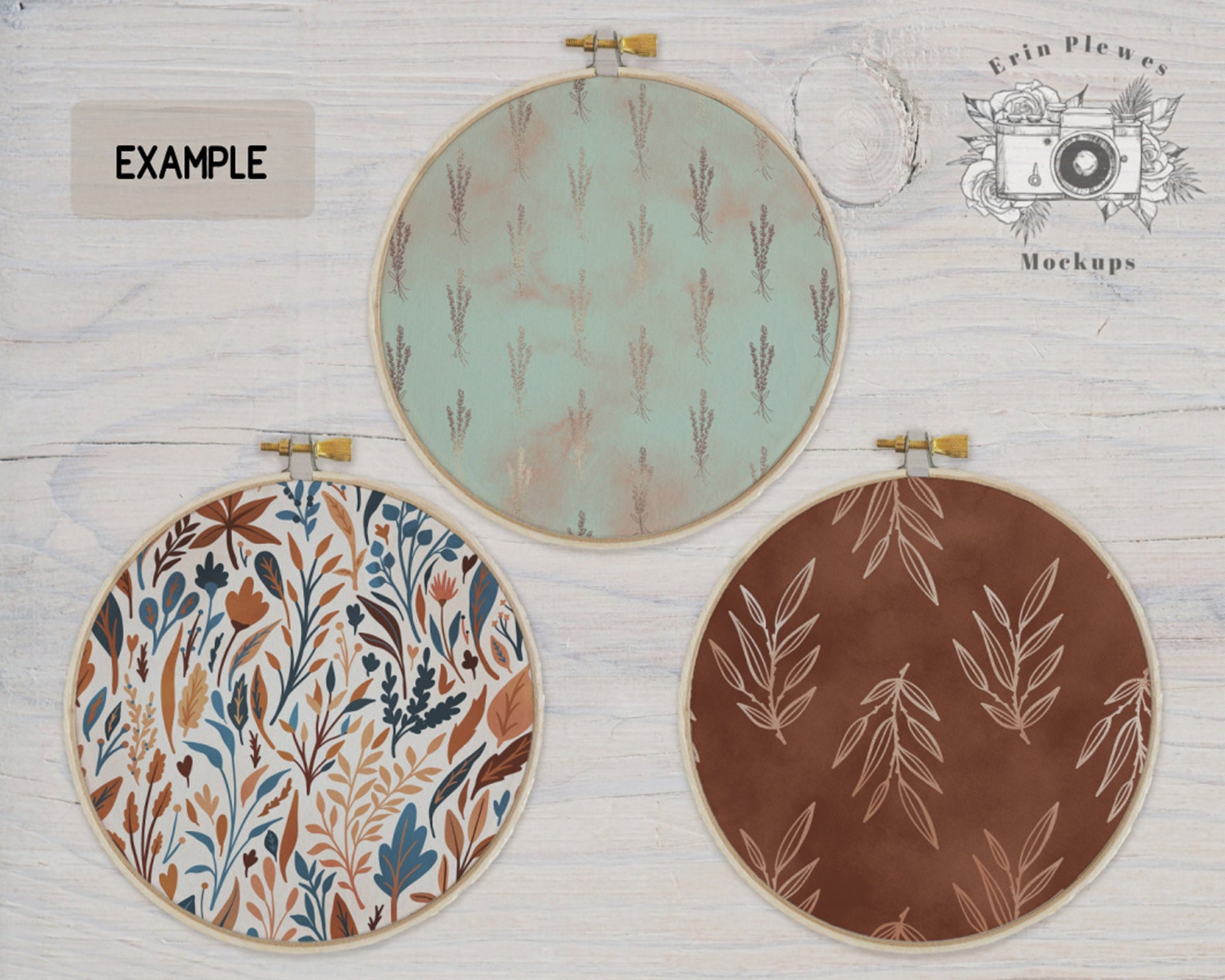 Embroidery Hoop Mockup Set of 3, Sewing Mock Up on Rustic White Wood, JPG PNG PSD Smart Object Digital Download Template
