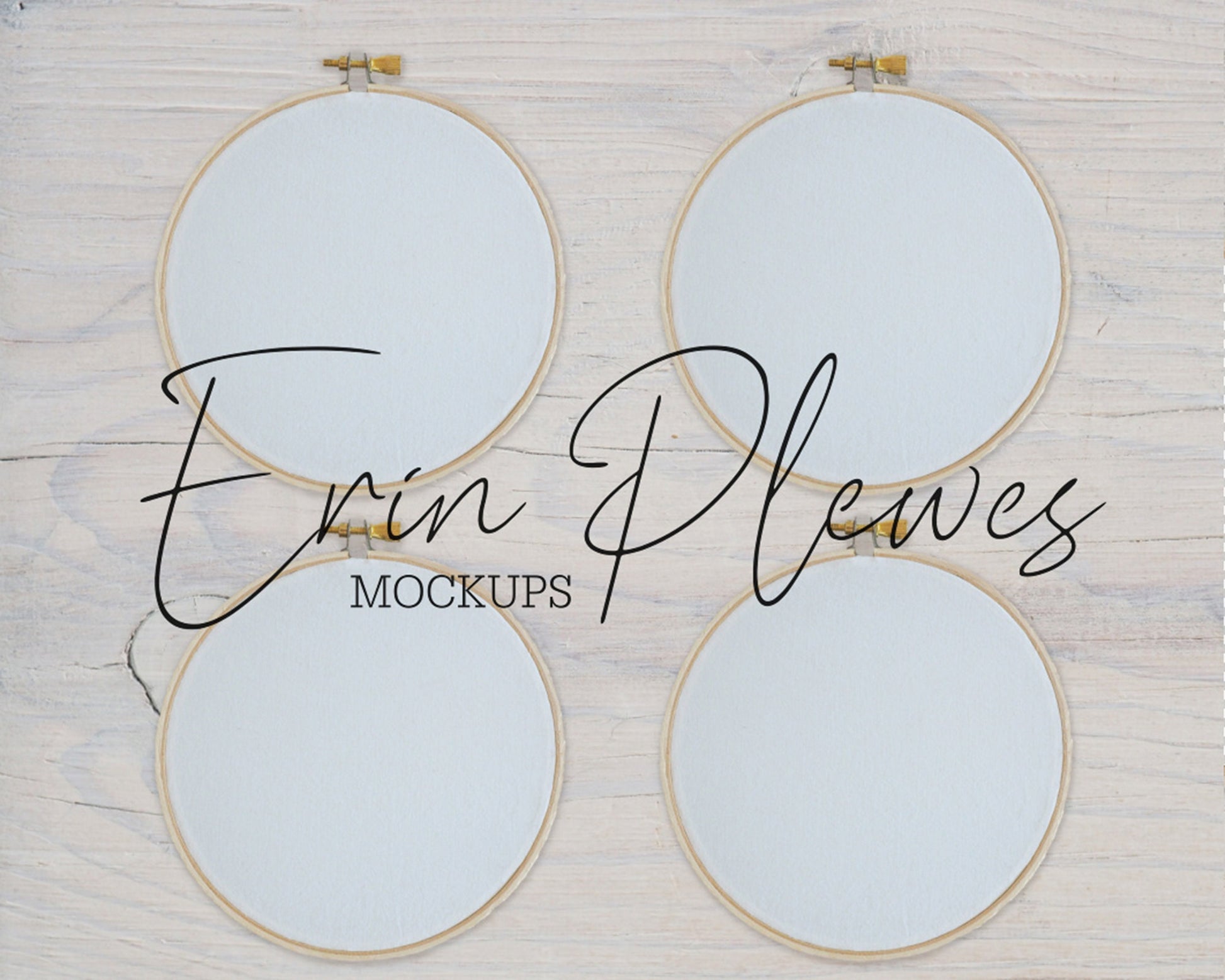 Embroidery Hoop Mockup Set of 4, Cross Stich Mock Up on Rustic White Wood, JPG PNG PSD Smart Object Digital Download Template