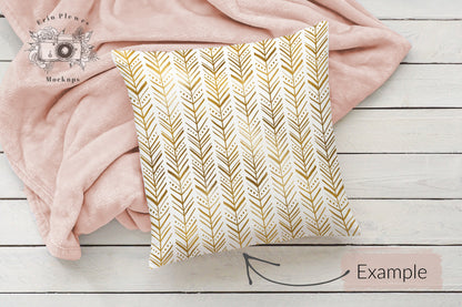 Pillow Mockup PSD Smart Object, Square Pillow Mock Up, Cushion Mock-up with Pink Blanket, Instant Digital Download Jpeg