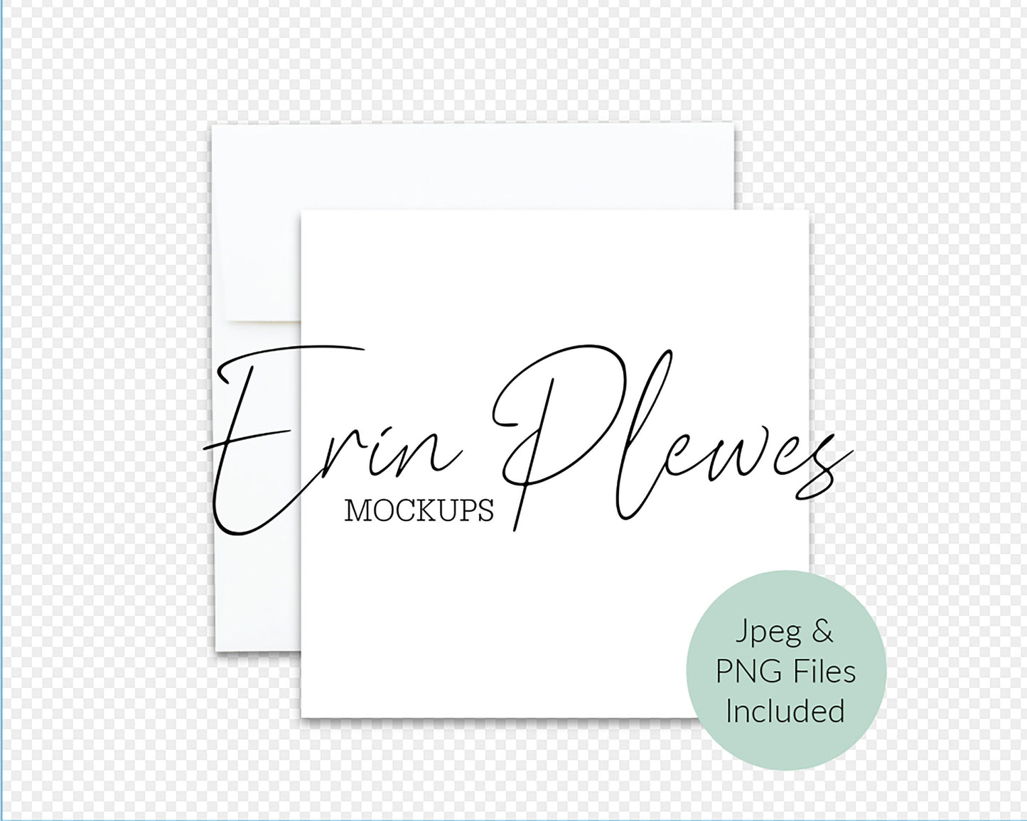 Square Card Mockup PNG, Square greeting card mock up with white envelope on transparent background, Jpeg Instant Digital Download