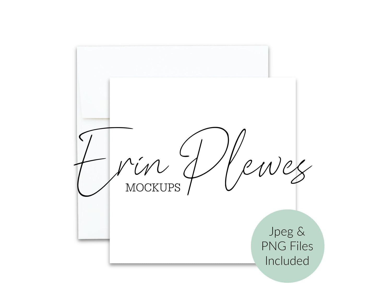 Square Card Mockup PNG, Square greeting card mock up with white envelope on transparent background, Jpeg Instant Digital Download