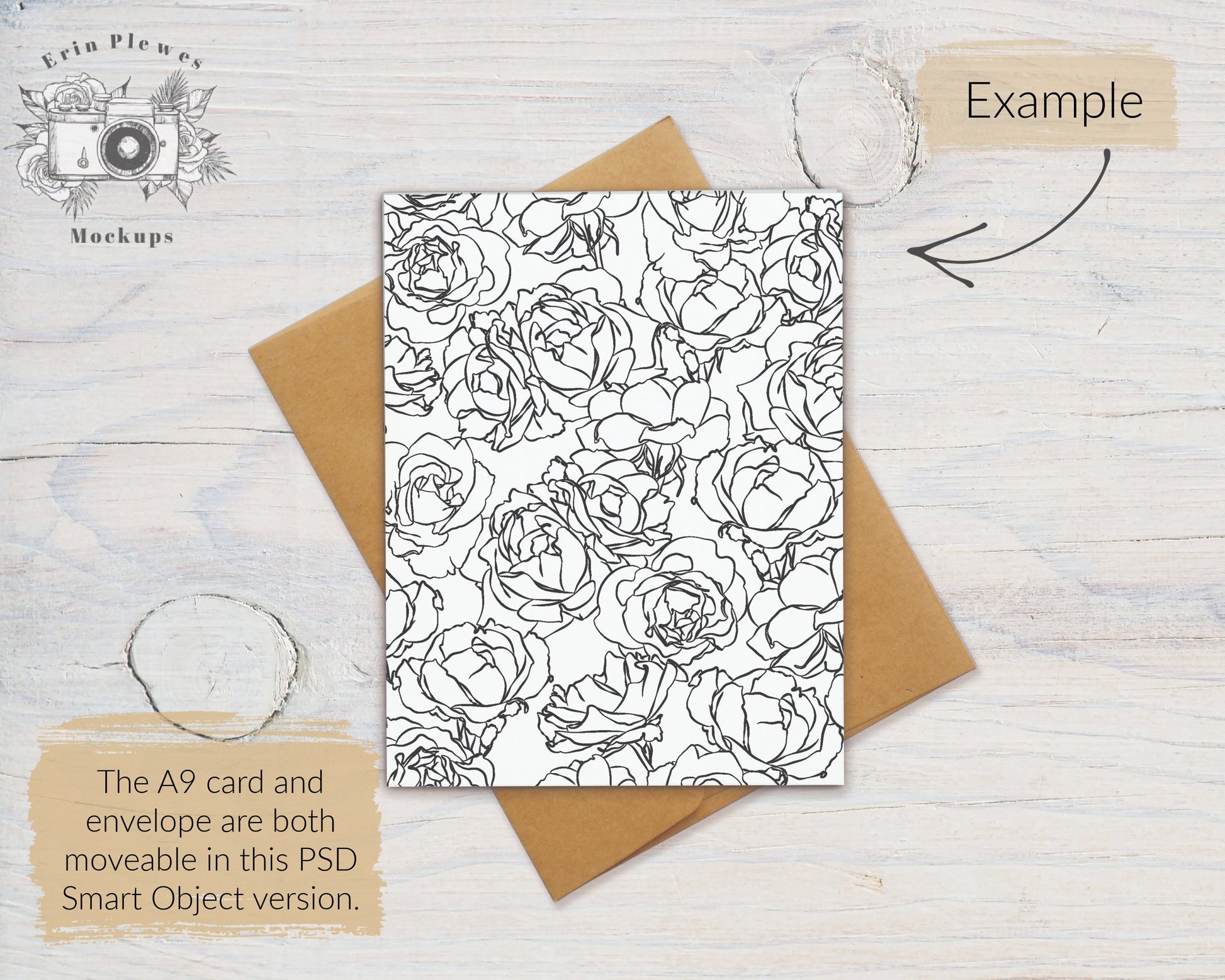 A2 Card Mockup Kraft Envelope, 4.25" x 5.5" Folded Card Mock Up, Greeting Card Mock-Up PSD Smart Object, Jpeg Instant Digital Download
