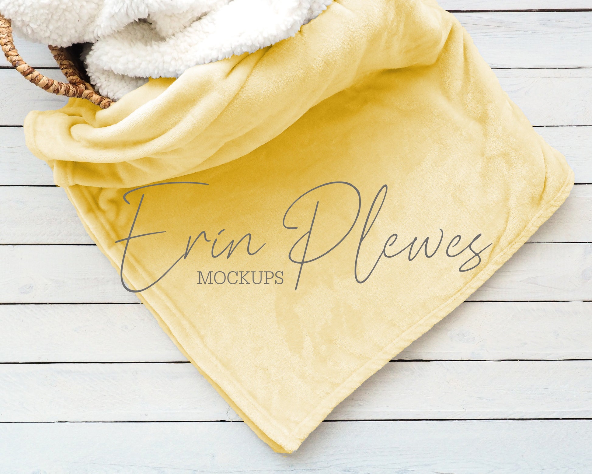 Blanket Mockup Yellow, Minky Blanket Mock-up for Nursery, Pale Yellow Fleece Blanket Mock Up Flatlay, Instant Download Jpeg