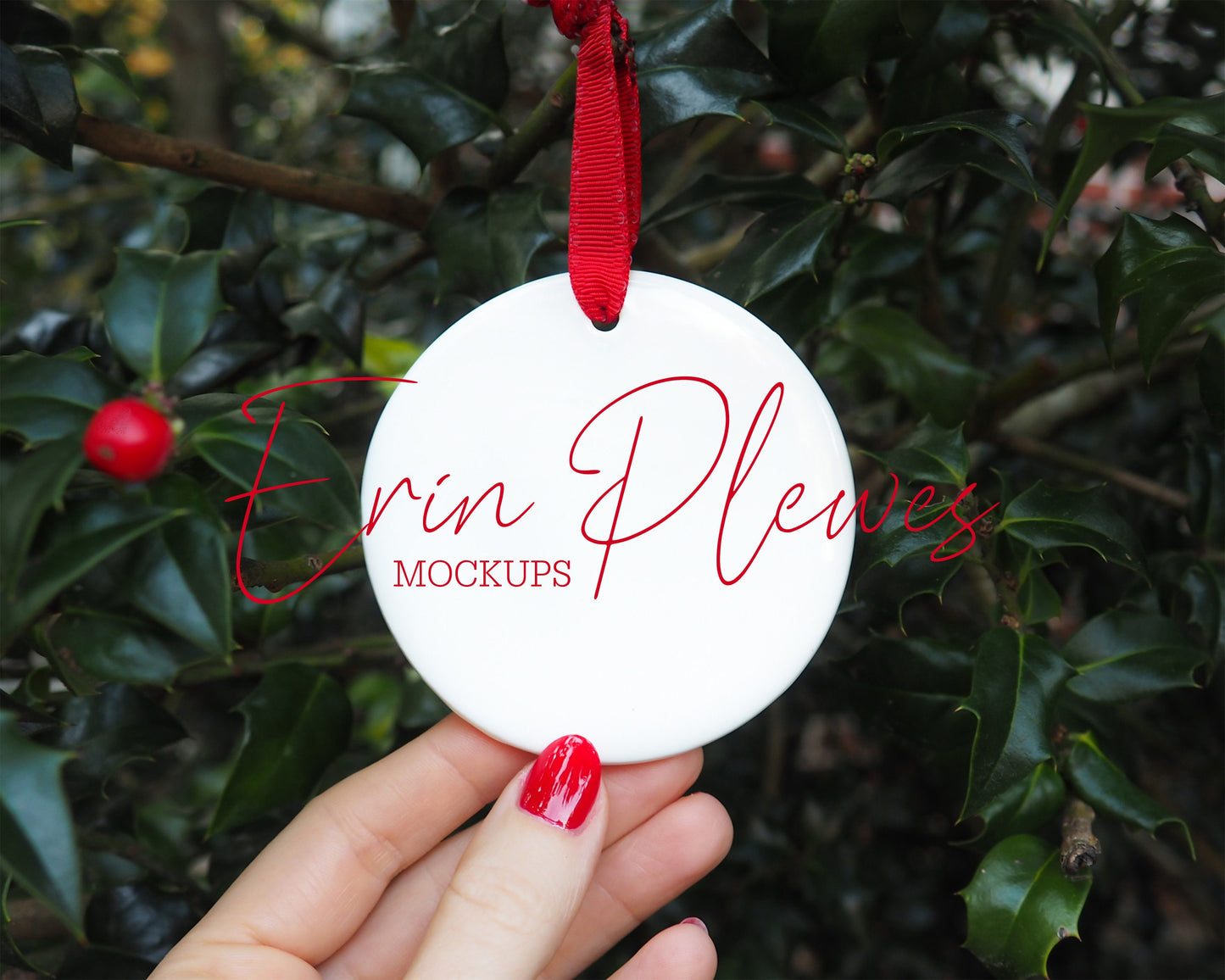 Christmas ornament mockup round, white blank Holiday decoration mock-up for template design and stock photography, JPG PNG Digital Download