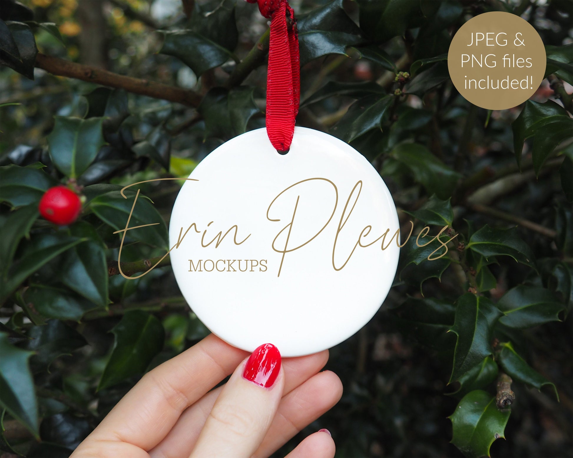 Christmas ornament mockup round, white blank Holiday decoration mock-up for template design and stock photography, JPG PNG Digital Download