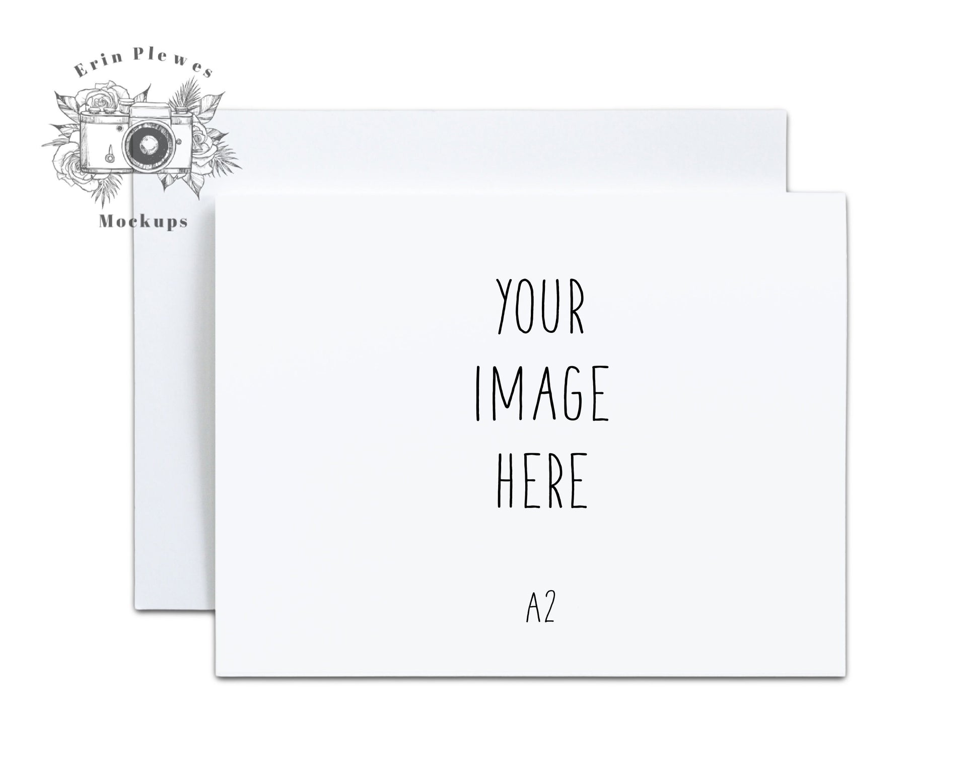 A2 card mockup on white background, Invitation mock-up with envelope, A2 Stationery Flat Lay, Jpeg Instant Digital Download Template
