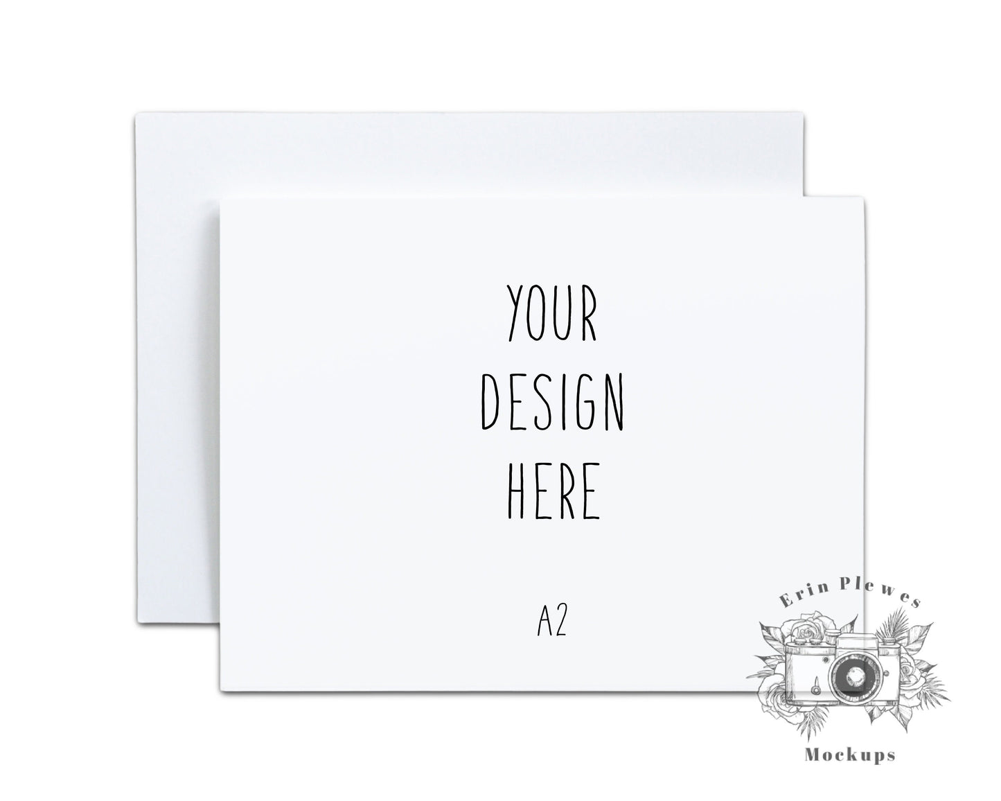 A2 card mockup on white background, Invitation mock-up with envelope, A2 Stationery Flat Lay, Jpeg Instant Digital Download Template