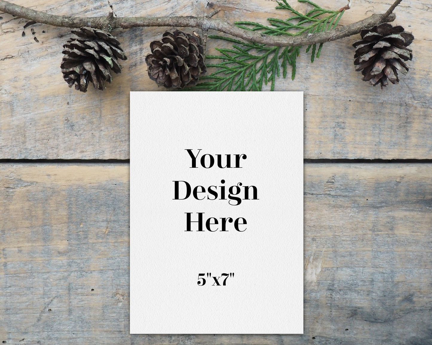 5"x7" Card Mockup , Vertical Christmas Card Mockup on Farmhouse Rustic Styled Wood, Instant Download Jpg Flat Lay