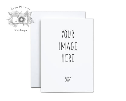 5x7 Vertical card mockup on white background, Greeting card mock up with envelope, Jpeg Instant Digital Download Template