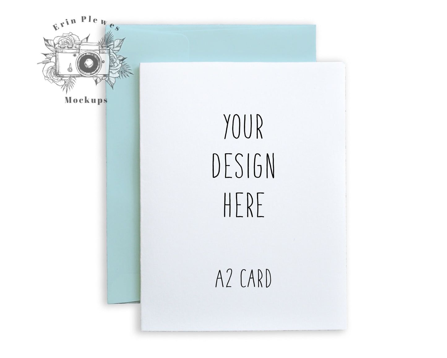 A2 card mockup PNG, Invitation mock up with blue envelope white background,  Jpeg PNG Instant Digital Download Template