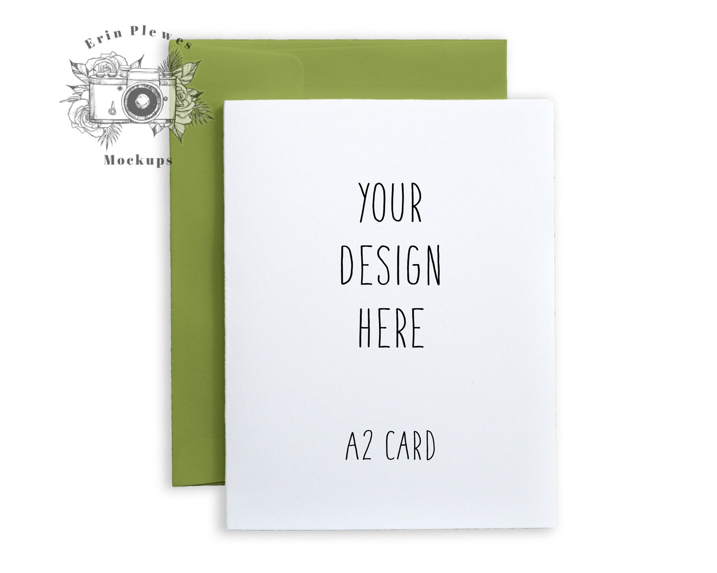 A2 card mockup with green envelope PNG, Invite mock up with white background,  Jpeg PNG Instant Digital Download Template