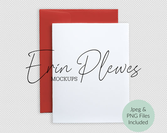 A2 card mockup with red envelope PNG, Invitation mock-up with white background,  Jpeg PNG Instant Digital Download Template