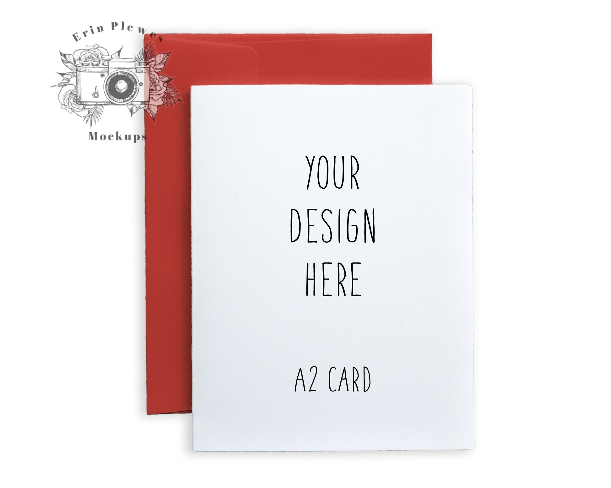 A2 card mockup with red envelope PNG, Invitation mock-up with white background,  Jpeg PNG Instant Digital Download Template