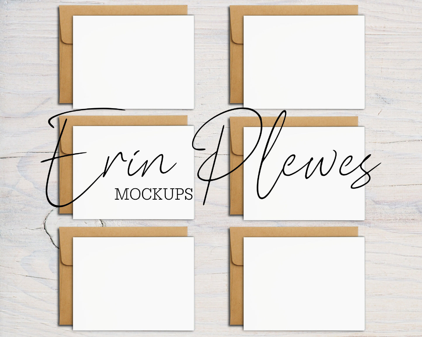 A2 Card Mockup Kraft Envelope Set of 6, Front Back Greeting Card Mockups, Landscape Card Mock Up Suite, Jpeg Instant Digital Download