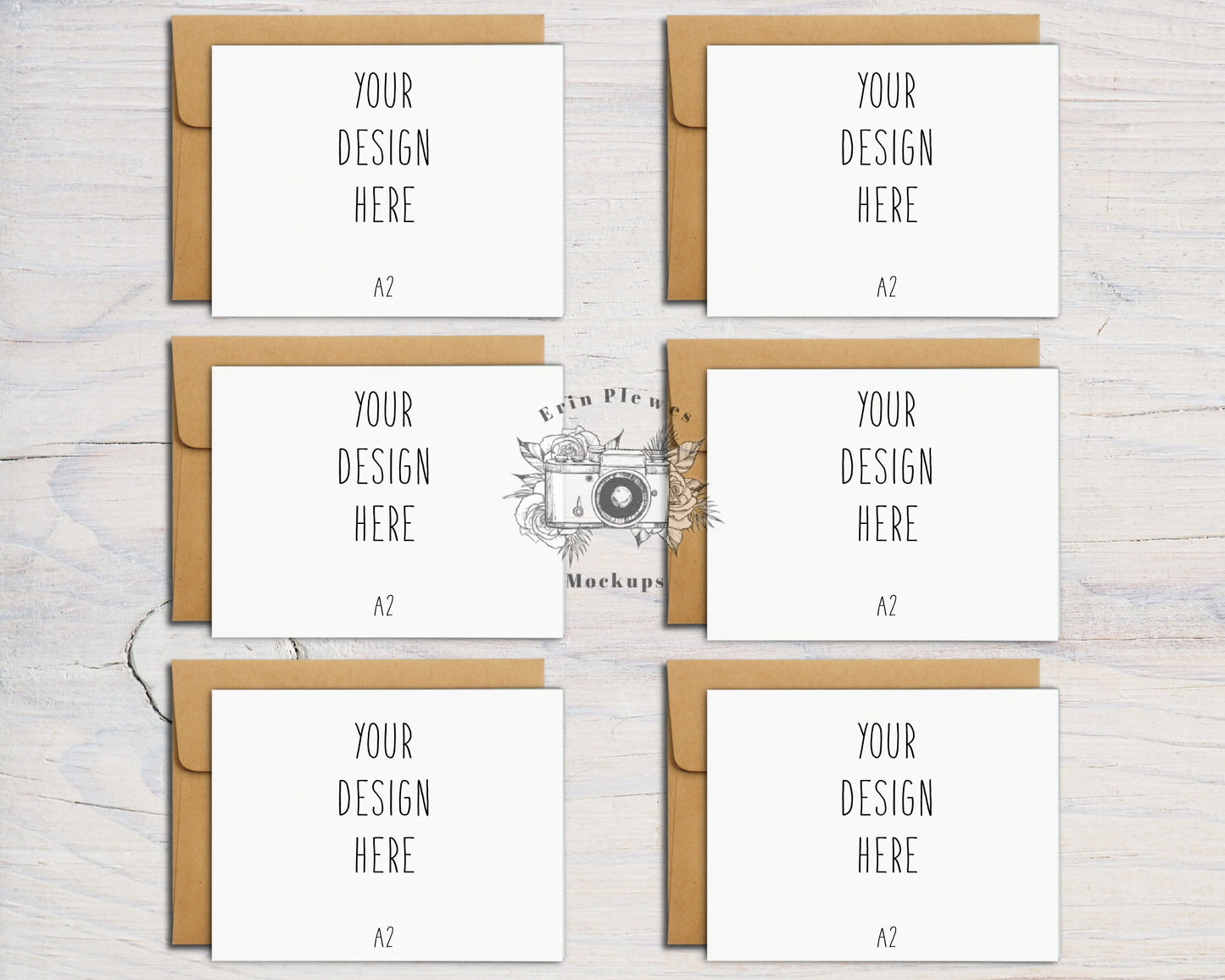 A2 Card Mockup Kraft Envelope Set of 6, Front Back Greeting Card Mockups, Landscape Card Mock Up Suite, Jpeg Instant Digital Download