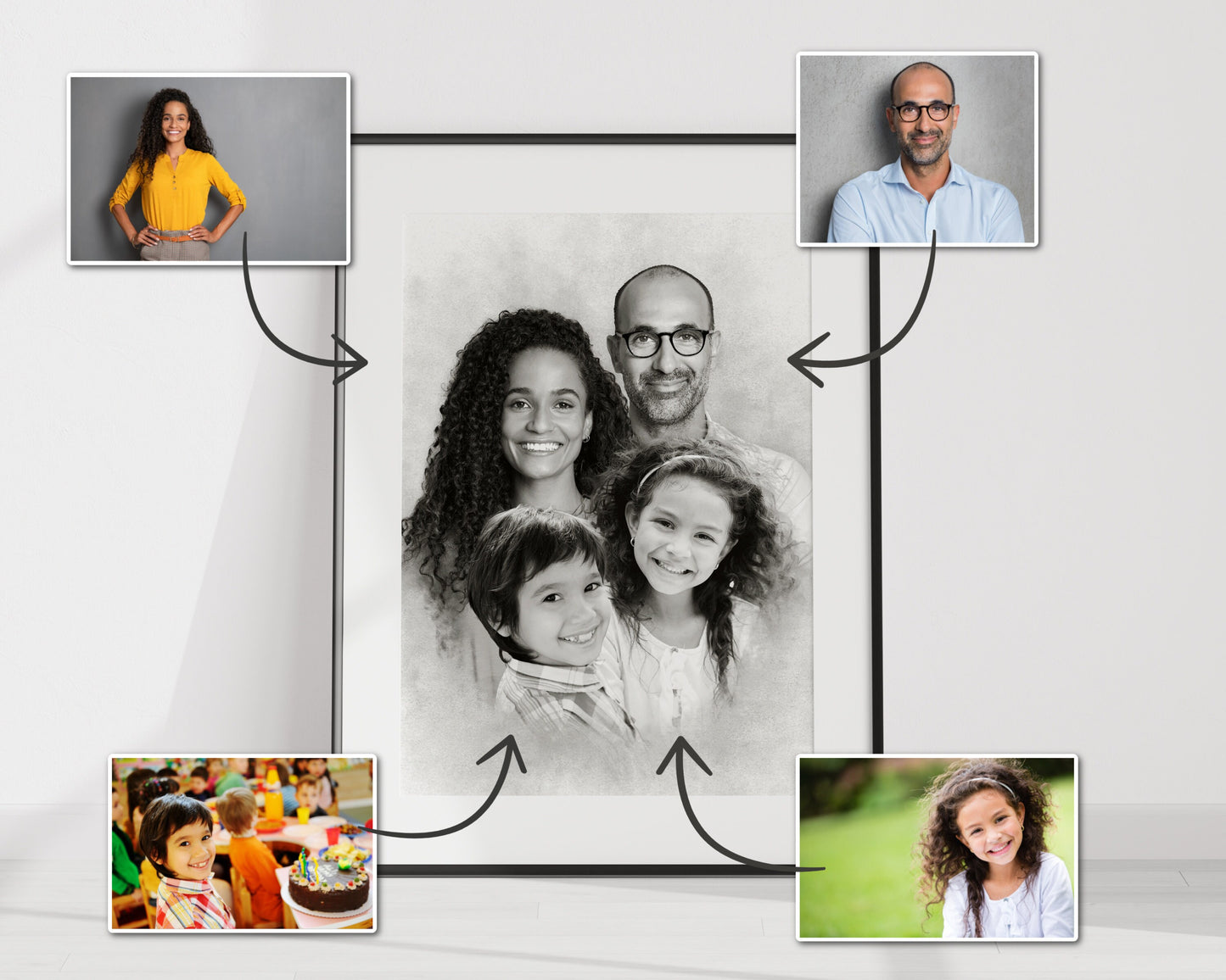 Family Portrait From Different Photos, Add Deceased Loved One to Photo, Combine Photos, Add Person to Photo, Loss of Father Mother Gift