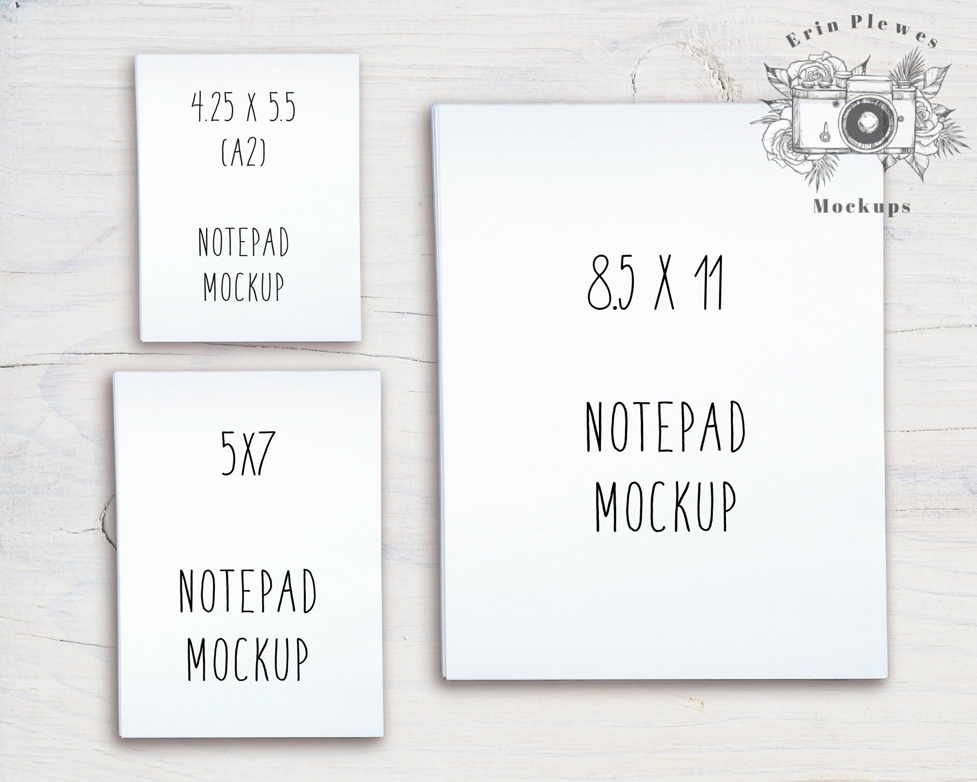 Notepad Mockup Comparison, 5x7 and 4.25 x 5.5 and 8.5 x 11 notepad Mock Up, A2 and A7 Flatlay, Instant Digital Download Jpeg