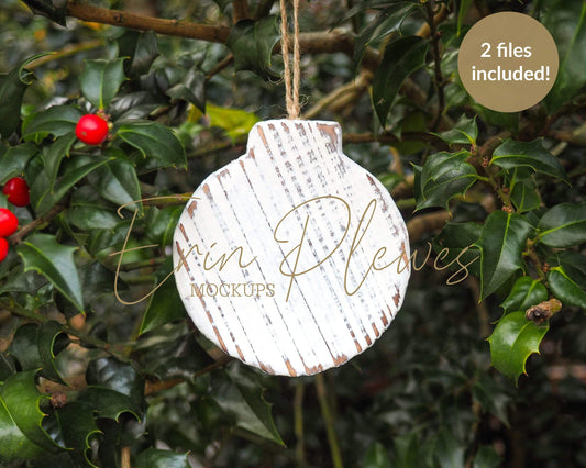 Erin Plewes Mockups Ornament Mock Up, Rustic Wood Ball Ornament Mockup, Christmas Bauble Mock Up, Instant Digital Download Stock Photo