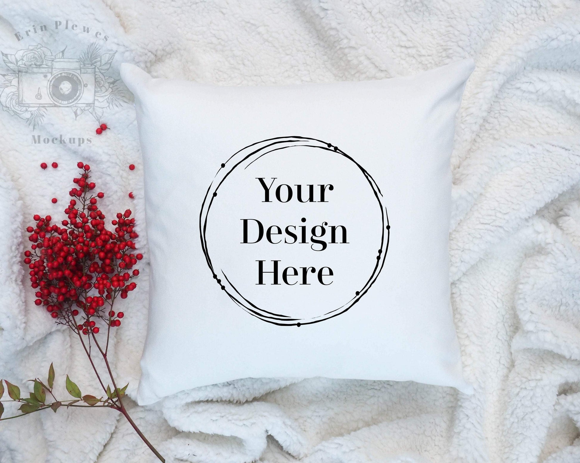 Erin Plewes Mockups Pillow Mockup, White pillow mockup for lifestyle stock photography, square pillow mock up jpeg digital download