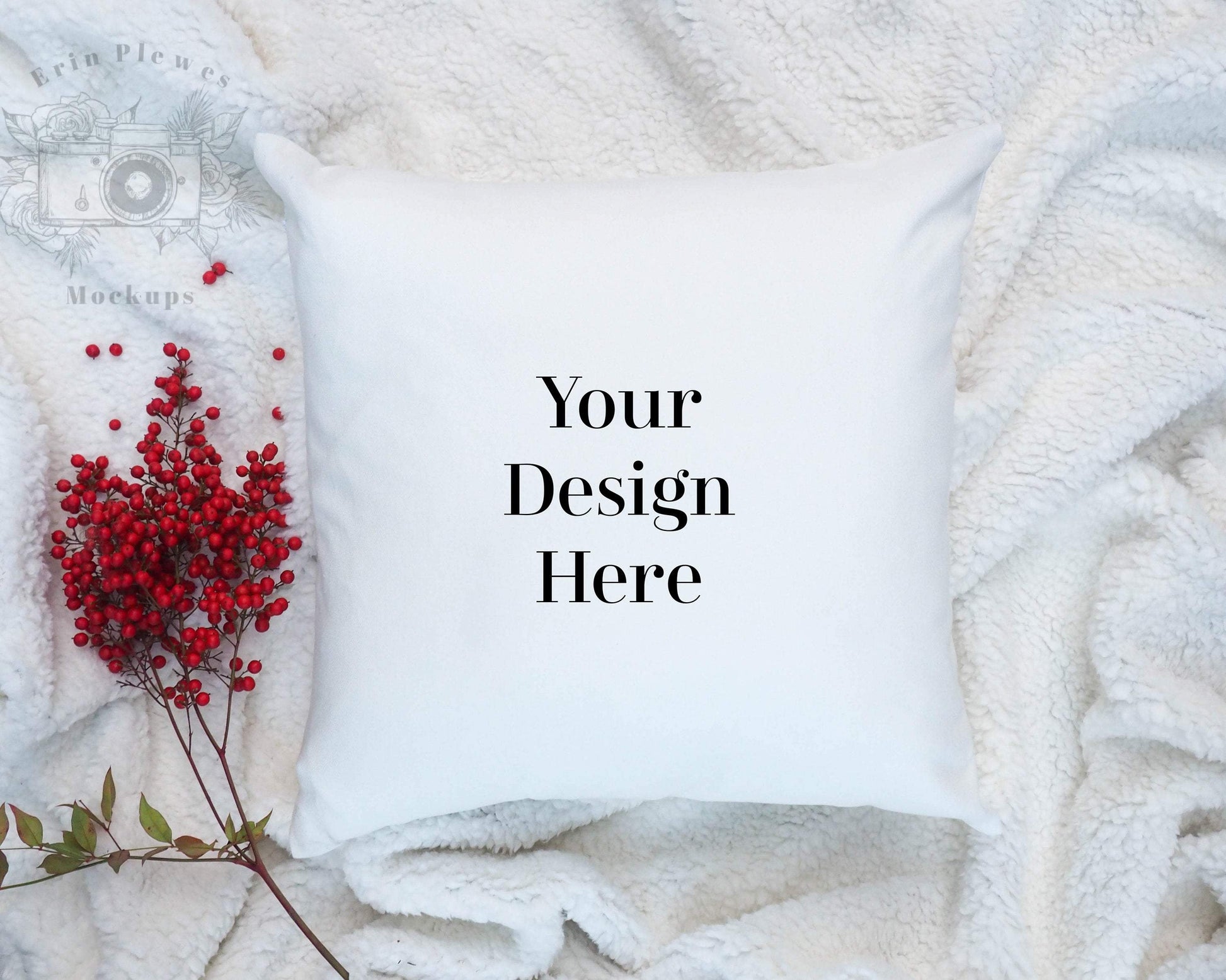 Erin Plewes Mockups Pillow Mockup, White pillow mockup for lifestyle stock photography, square pillow mock up jpeg digital download