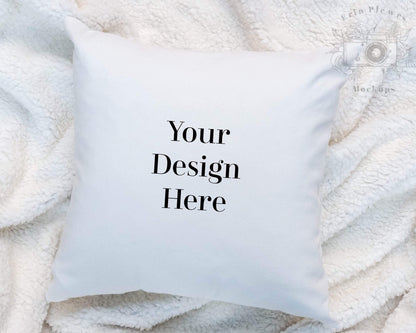 Erin Plewes Mockups Pillow Mockup, White pillow mockup with minimalist background for lifestyle stock photography, Square pillow mockup jpeg digital download