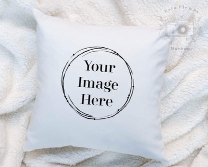 Erin Plewes Mockups Pillow Mockup, White pillow mockup with minimalist background for lifestyle stock photography, Square pillow mockup jpeg digital download