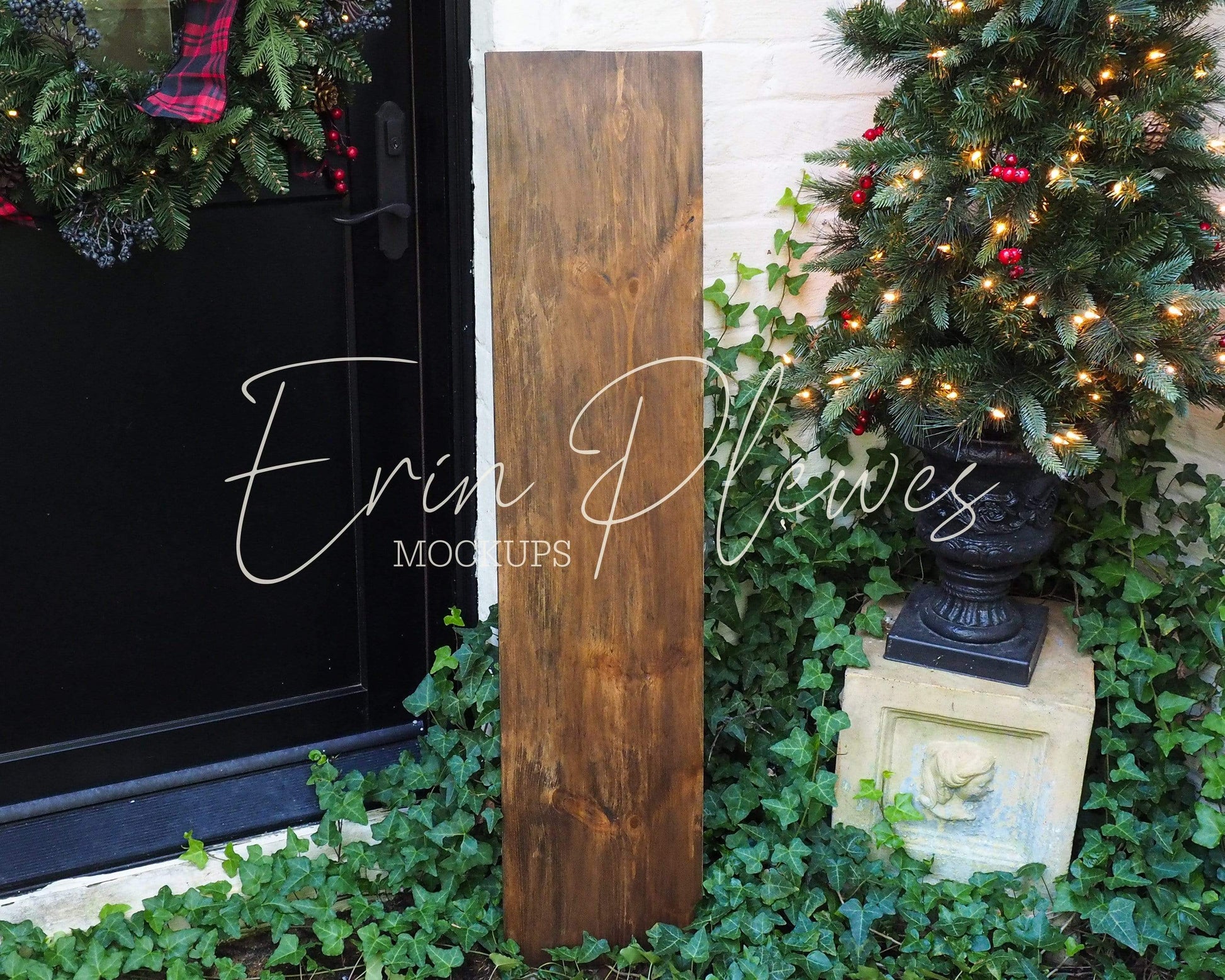 Erin Plewes Mockups Porch Sign Mockup, Christmas Vertical Sign Mock Up, Outdoor Wood Frame Mock-up 12" x 48", Xmas Farmhouse Style Template