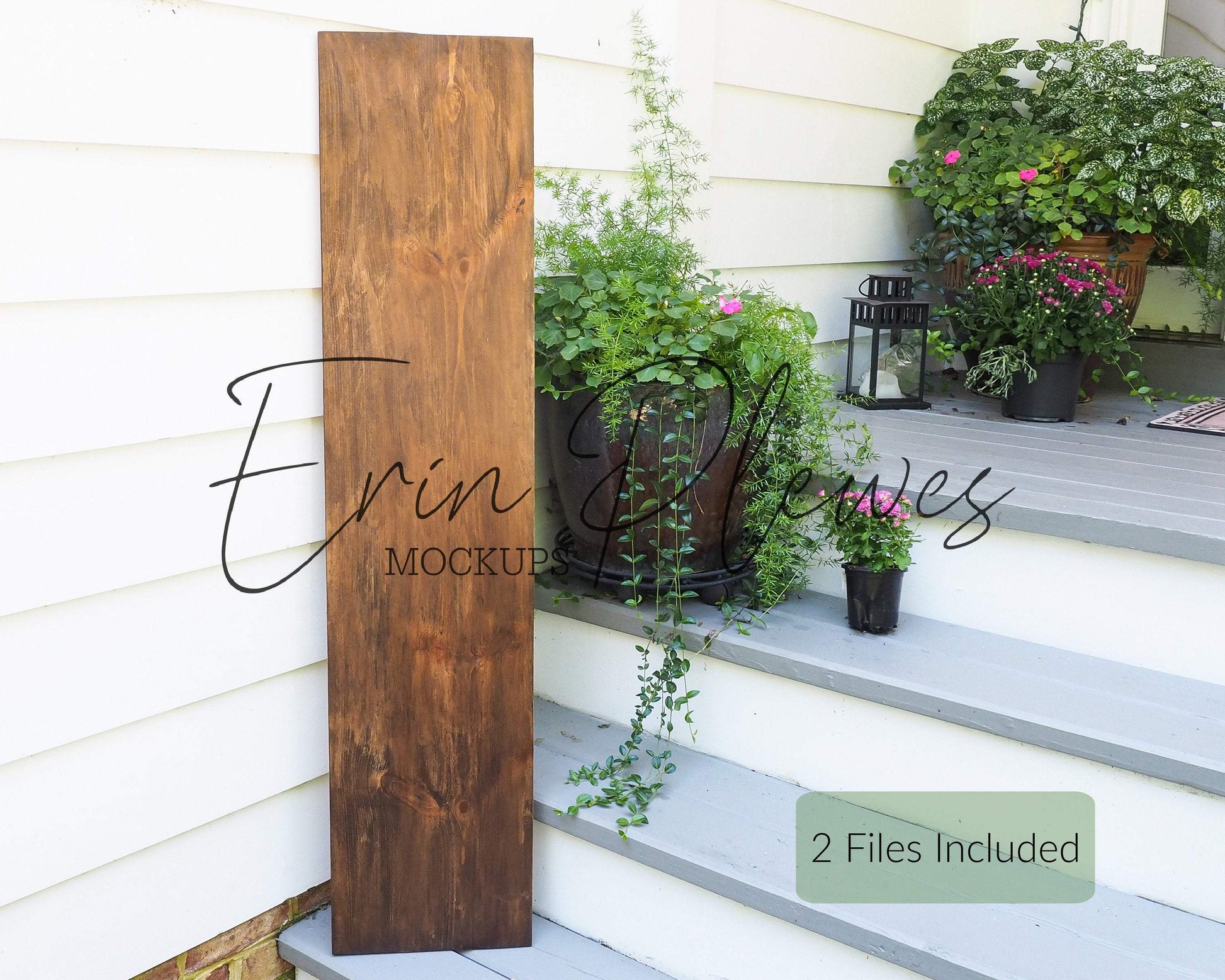 Erin Plewes Mockups Porch Sign Mockup, Large Wood Sign Mock Up 1' x 4', Rustic Brown Wood Frame Mock Up 12" x 48", Farmhouse Style Mock Up Template