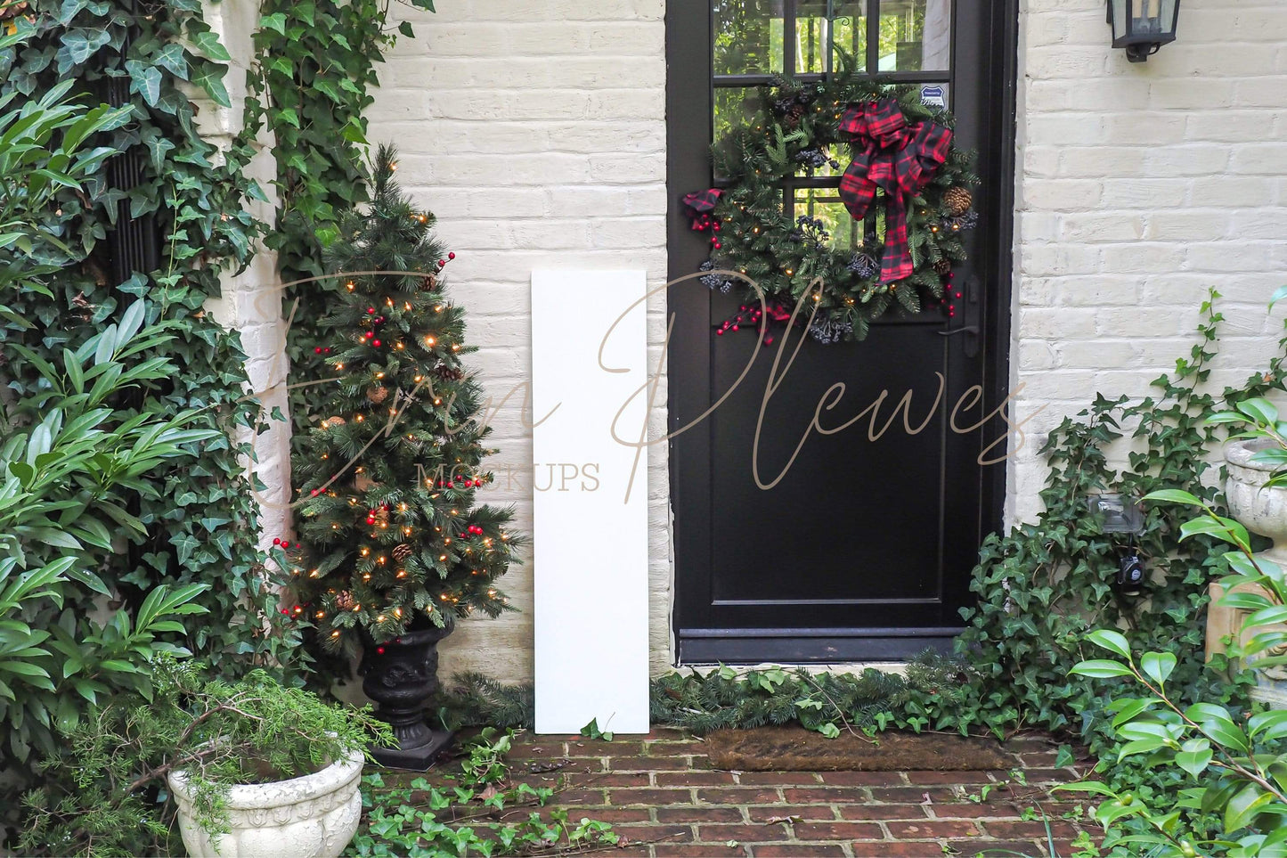 Erin Plewes Mockups Porch Sign Mockup White, Christmas Sign Mock Up, Vertical Sign Mock-up,  Xmas Styled Lifestyle Stock Photo Template