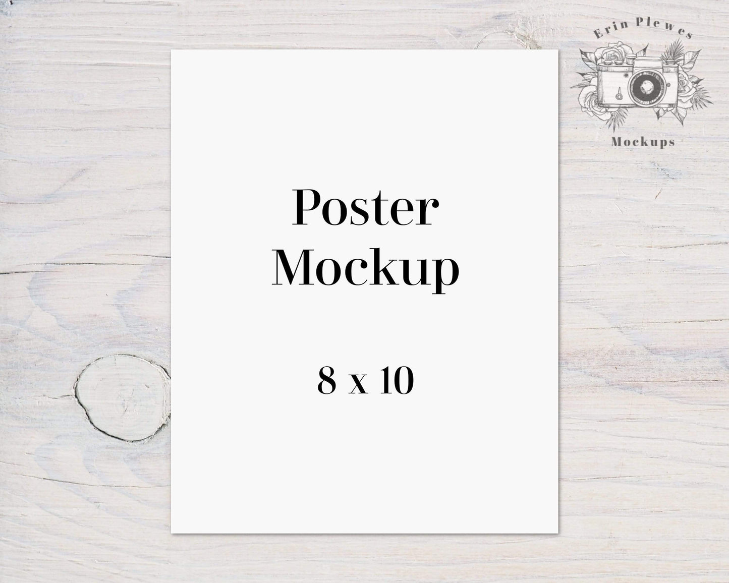 Erin Plewes Mockups Poster Mockup 8x10, Print mockup 8"x10" on white farmhouse rustic wood, Minimalist mock up Instant Digital Download Template