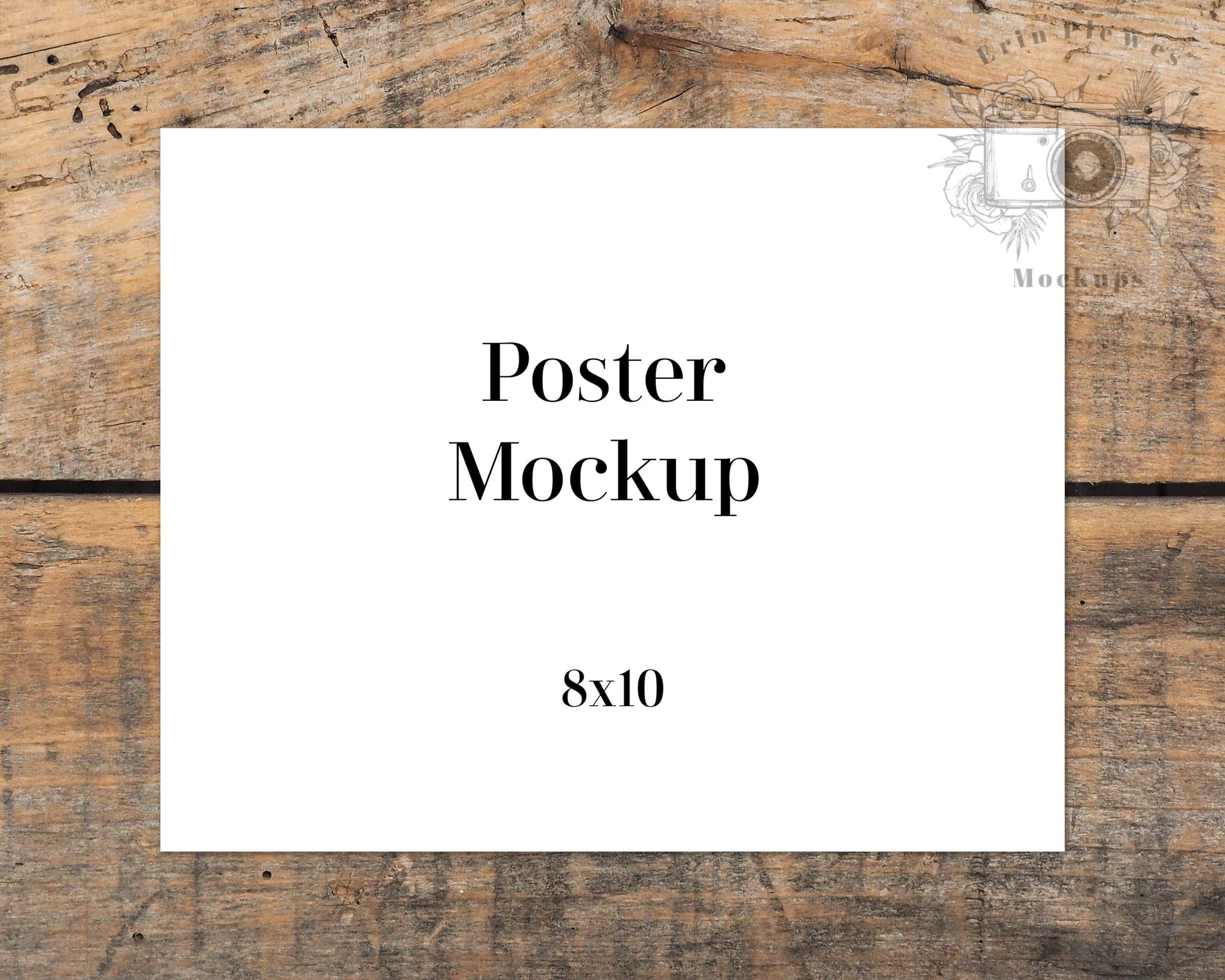 Erin Plewes Mockups Poster Mockup, 8x10 Print mockup on brown rustic wood landscape, Clean minimal mock-up Instant Digital Download JPEG