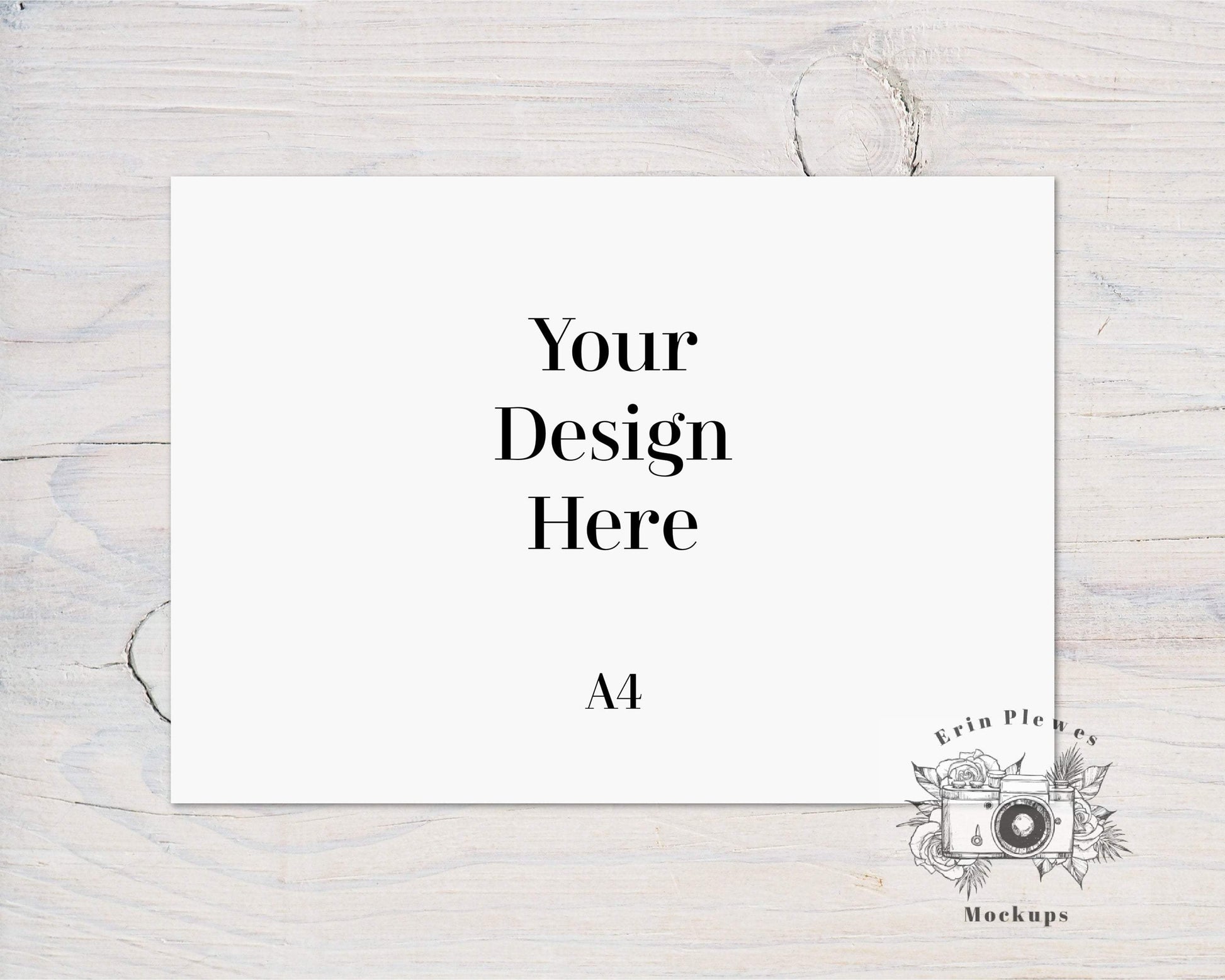 Erin Plewes Mockups Poster Mockup, A4 Stationery mockup on white washed rustic wood with knots, Paper mock-up, Jpeg Instant Digital Download Template