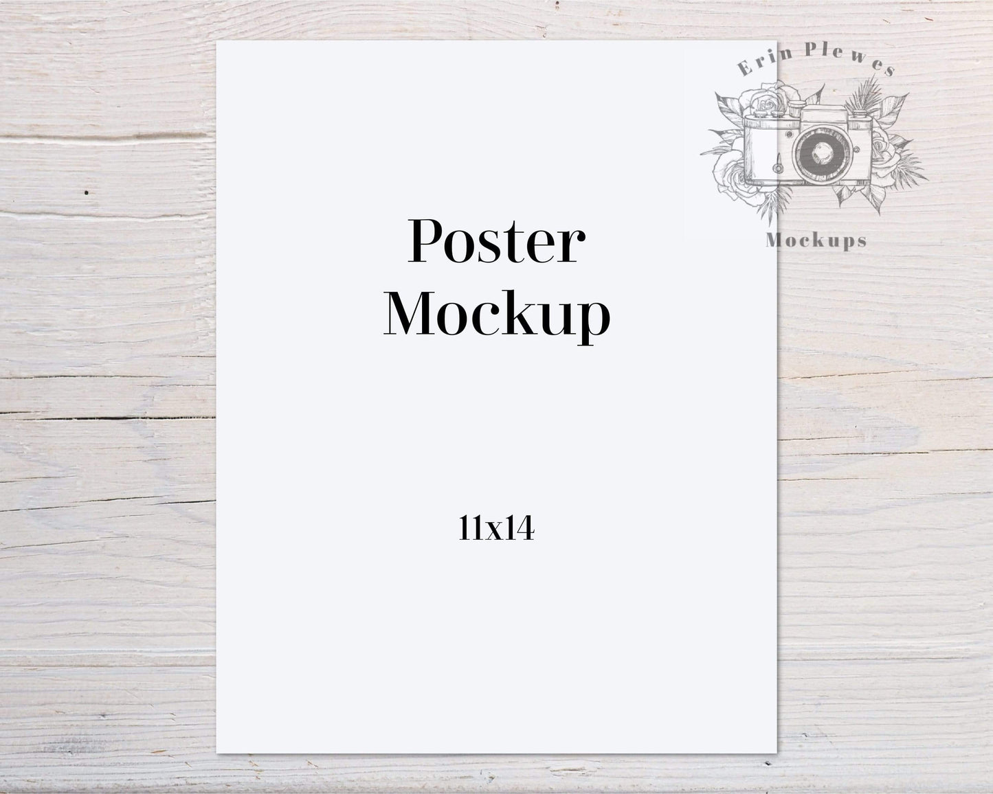 Erin Plewes Mockups Poster Mockup, Print Mock Up 11x14 on White Farmhouse Style Rustic Wood, Stationery Flatlay, Jpeg Instant Digital Download