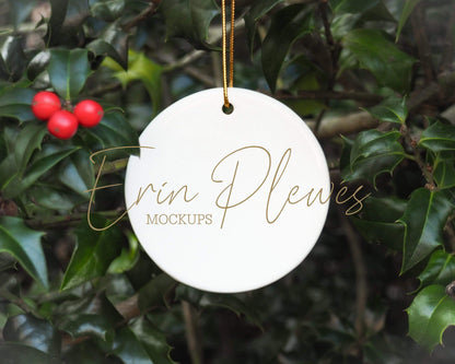 Erin Plewes Mockups Round Ornament Mockup, Ceramic Christmas mock-up for Printify POD template design and stock photography, JPG PNG Digital Download