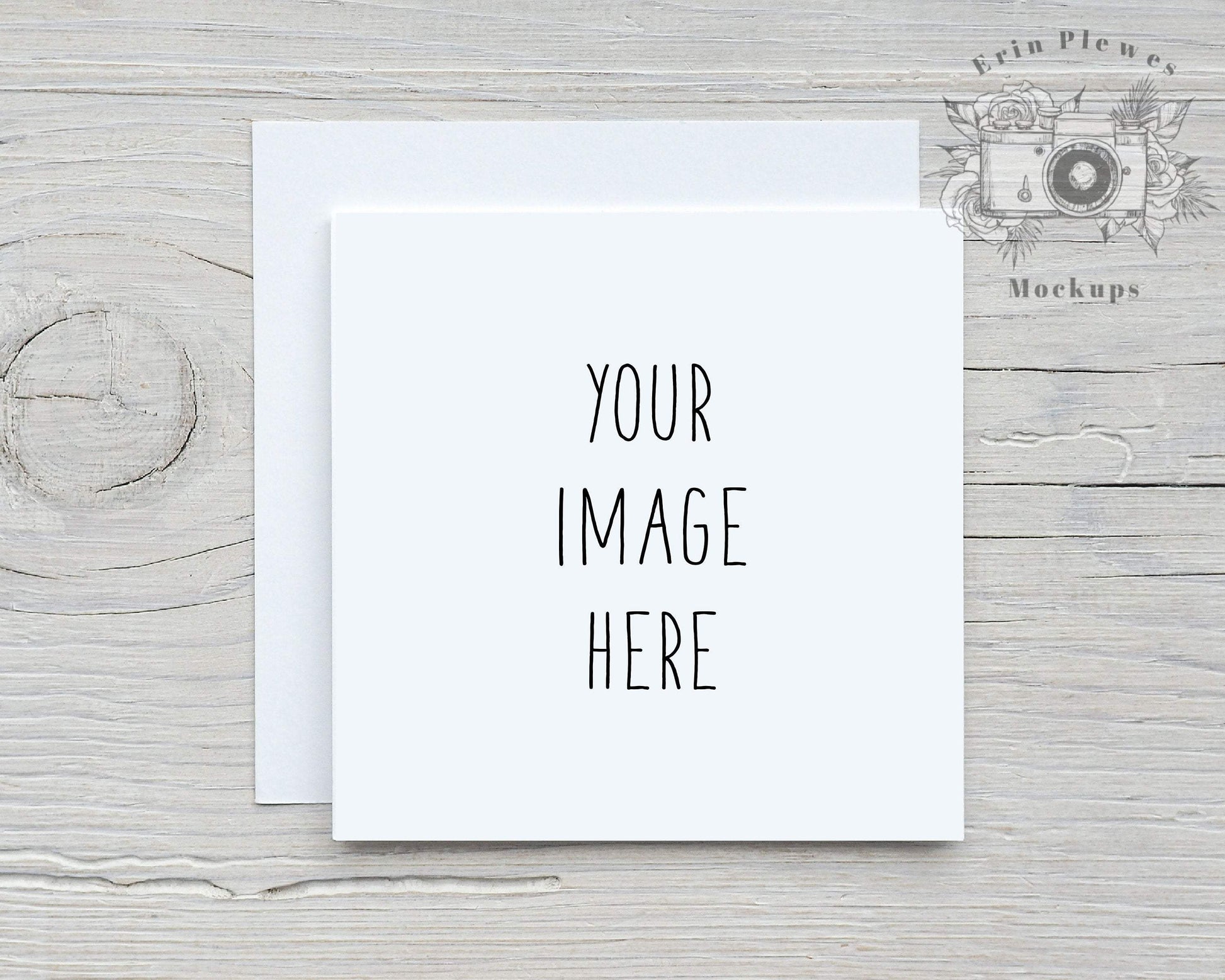 Erin Plewes Mockups Square Card Mockup with White Envelope, Square Invitation Mock Up for Rustic Wedding, Lifestyle Stock Photo Jpeg Template