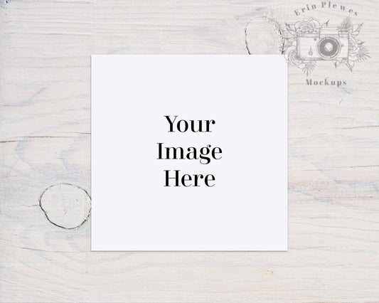 Erin Plewes Mockups Square Sticker Mockup, Coaster Mock Up on Rustic White Wood, Minimalist flat lay, Jpeg Instant Digital Download Template