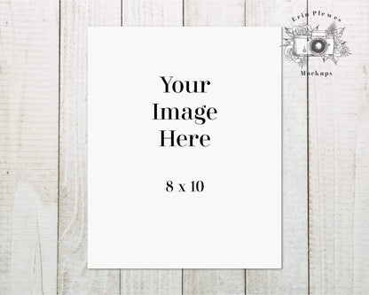 Erin Plewes Mockups Stationary Mockup 8x10, Poster mockup on white farmhouse style rustic wood, Paper mock up, Instant Digital Download Template JPG