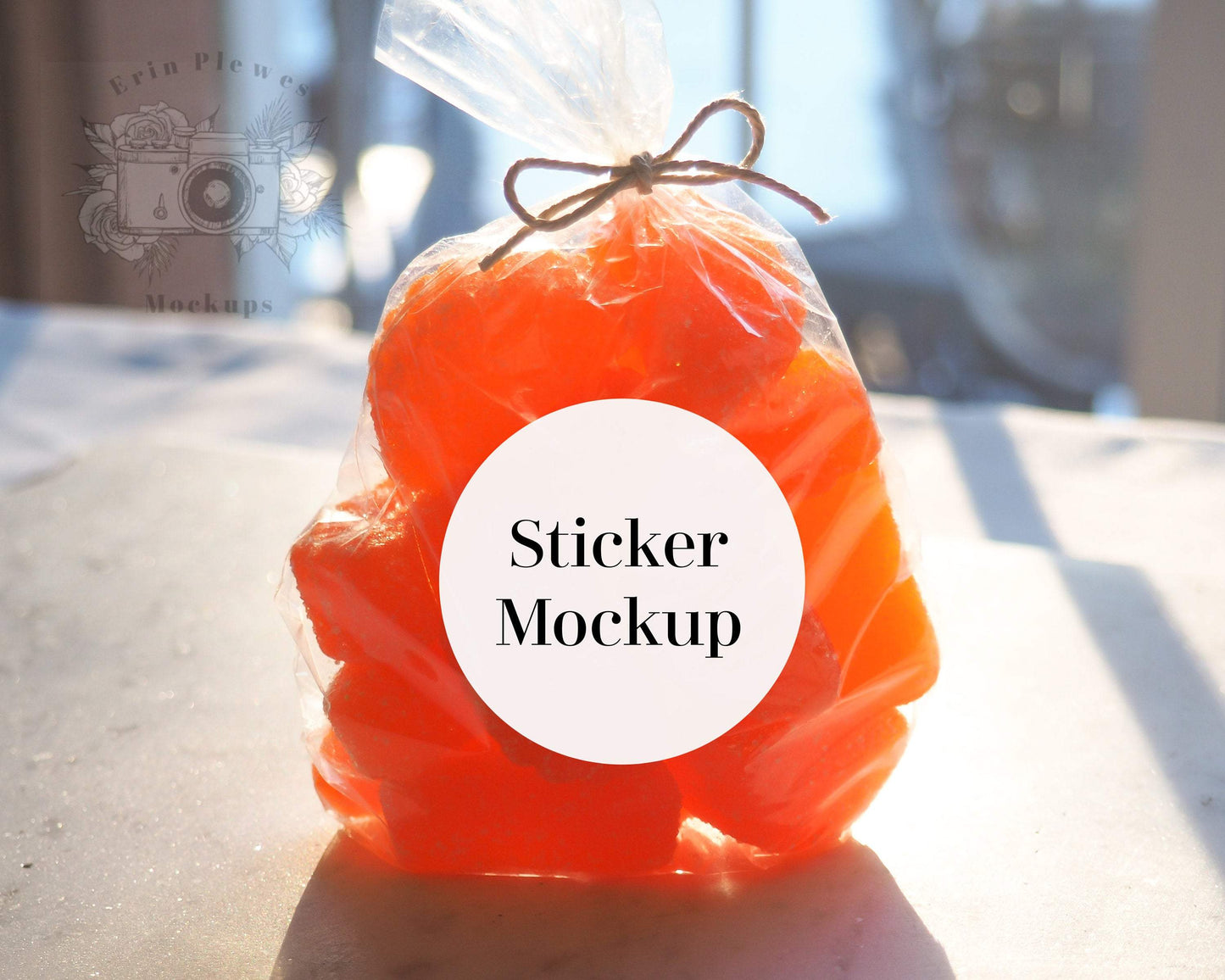 Erin Plewes Mockups Sticker mockup, Round label mock up for Birthday gift bags and stock photography, Jpeg Instant Digital Download Template