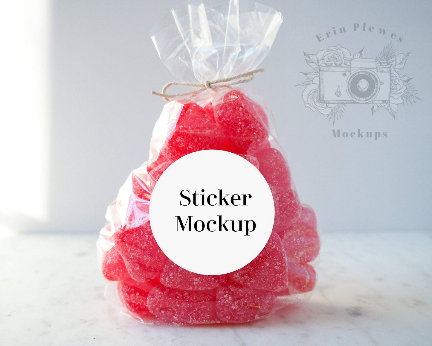 Erin Plewes Mockups Sticker mockup, Round label mock up for Valentine's Day gift bags and stock photography, Jpeg Instant Digital Download Template
