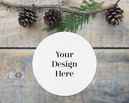 Erin Plewes Mockups Sticker mockup, Round tag mock up for Christmas flat lay and stock photography, Jpeg instant Digital Download