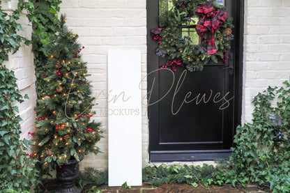 Erin Plewes Mockups White Sign Mockup, Christmas Frame Mock-up, Vertical Sign Mock Up 12"x48",  Holiday Styled Lifestyle Stock Photo