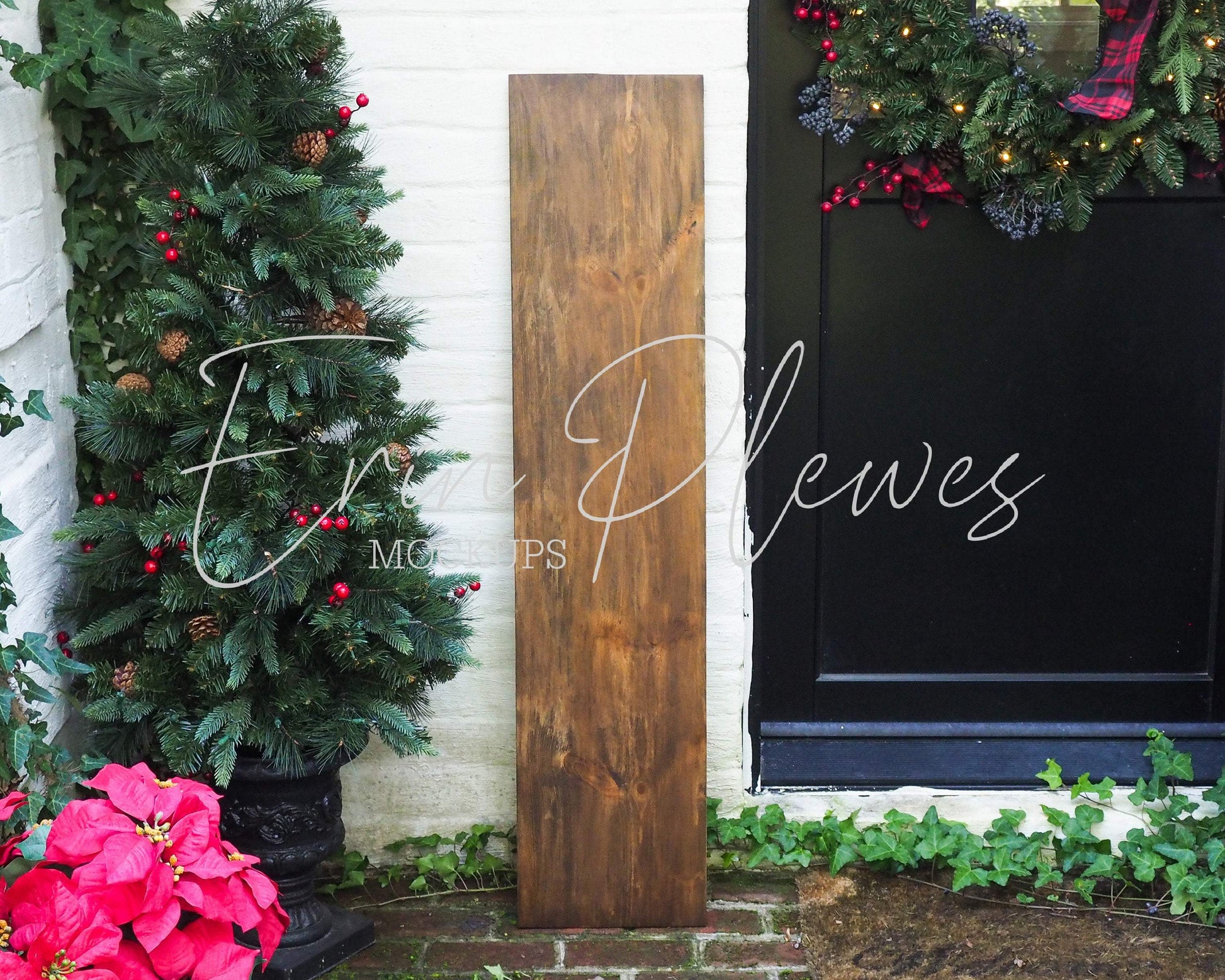 Erin Plewes Mockups Wood Sign Mockup, Christmas Vertical Sign Mock-up, Large Outdoor Sign Mock Up, Holiday Lifestyle Stock Photo